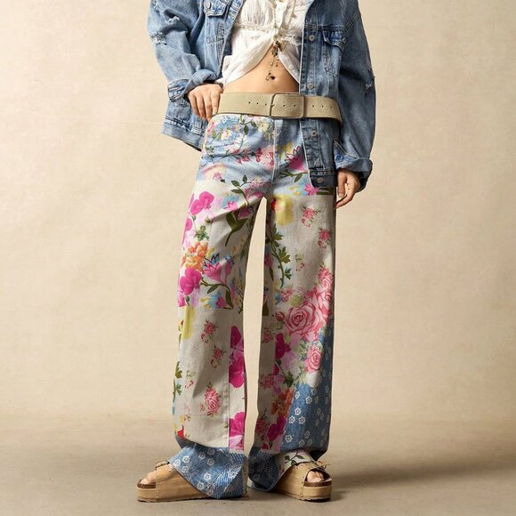 Multicolor Casual Women's Woven Printed Loose Wide-Leg Pants - Picture 7 of 7